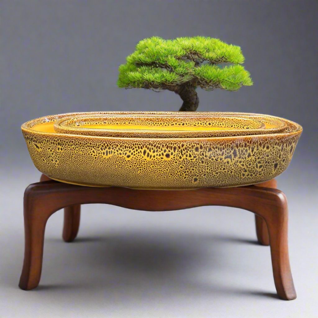  Set Of 3 Chiselled Bonsai Ceramic Tray