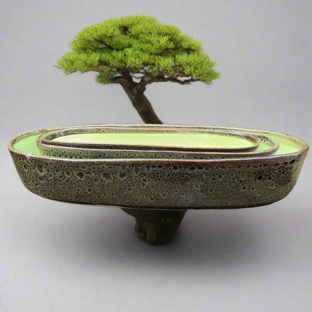  Set Of 3 Chiselled Bonsai Ceramic Tray