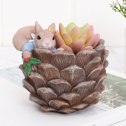  Squirrel In Pine Resin Succulent Pot