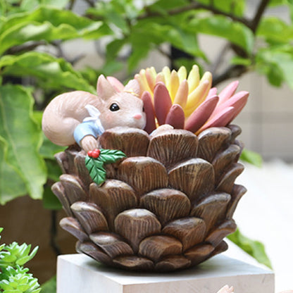  Squirrel In Pine Resin Succulent Pot
