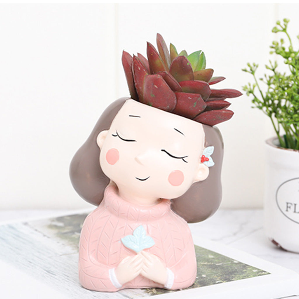  Wishful Nostalgia Girl Resin Succulent Pot