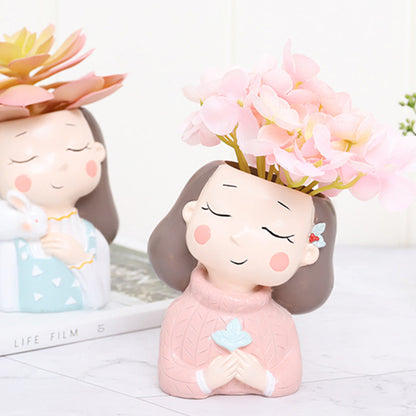  Wishful Nostalgia Girl Resin Succulent Pot