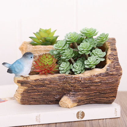 Bird On A Bark Resin Succulent Pot