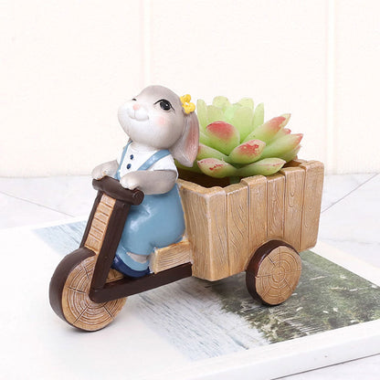  Bunny Riding Cycle Resin Succulent Pot