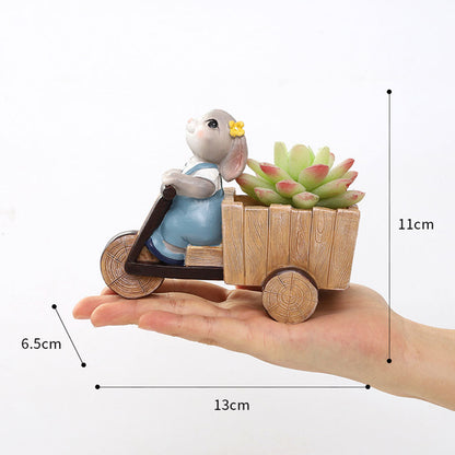  Bunny Riding Cycle Resin Succulent Pot