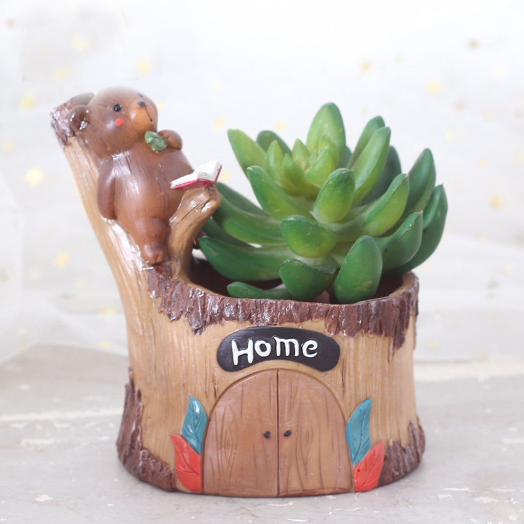  Cute Little Bear Gazing Resin Succulent Pot