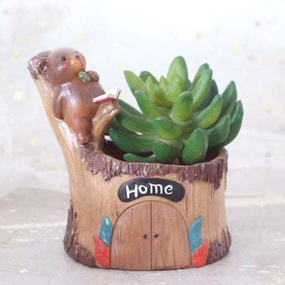  Cute Little Bear Gazing Resin Succulent Pot
