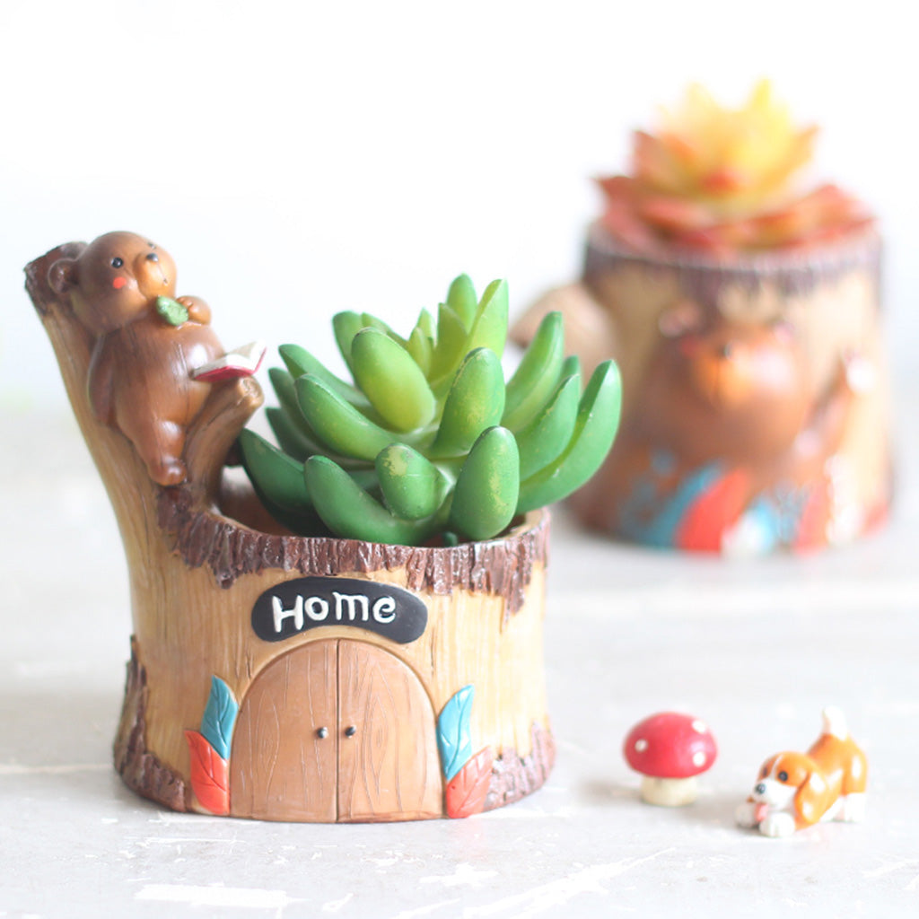  Cute Little Bear Gazing Resin Succulent Pot