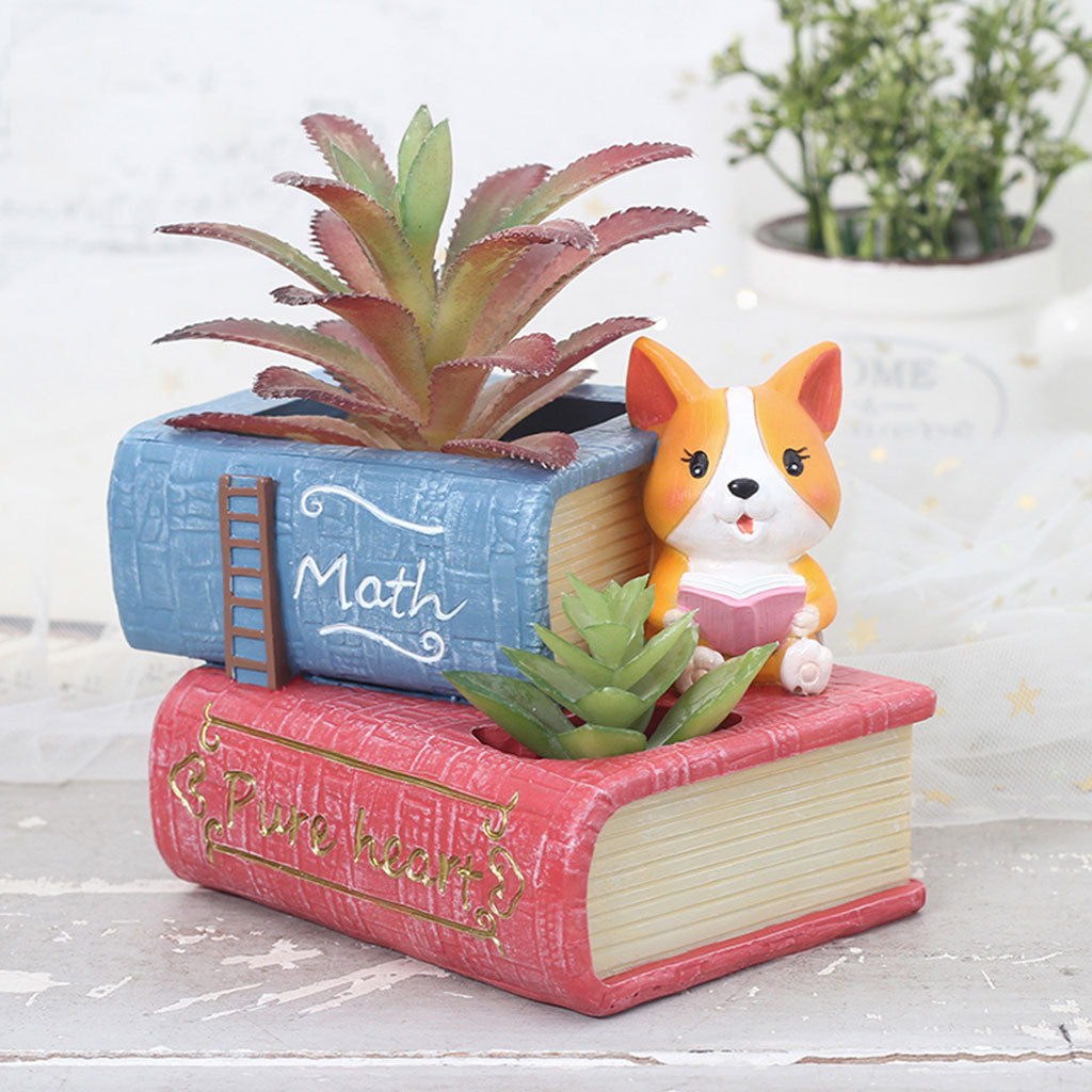  Cute Corgi Dog Reading Book Succulent Pot