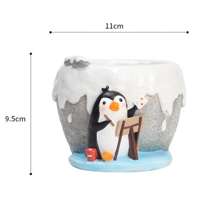  Cute Painting Penguin Resin Succulent Pot