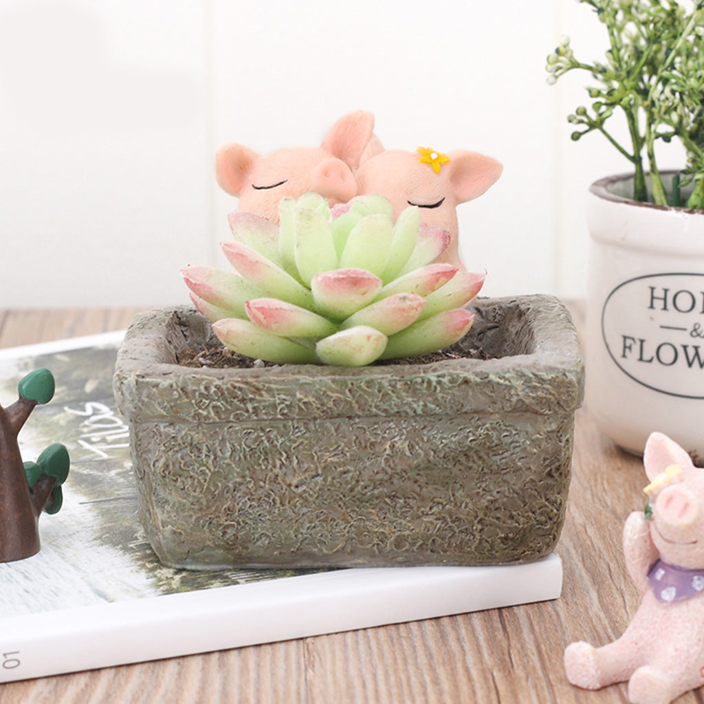  Cute Pig Romantic Couple Resin Succulent Pot