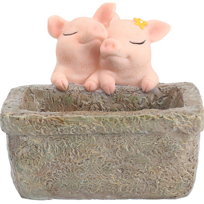  Cute Pig Romantic Couple Resin Succulent Pot