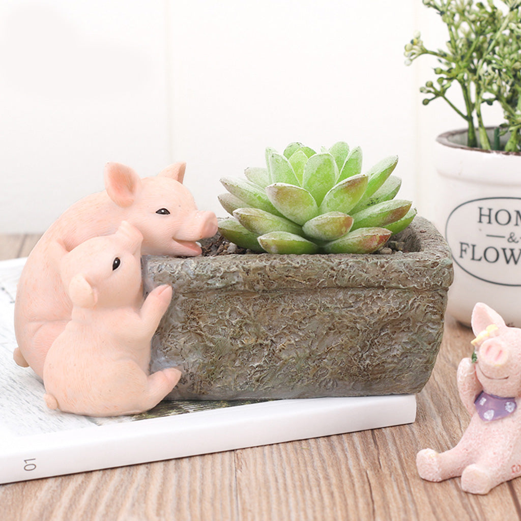  Cute Pigs Playing Resin Succulent Pot