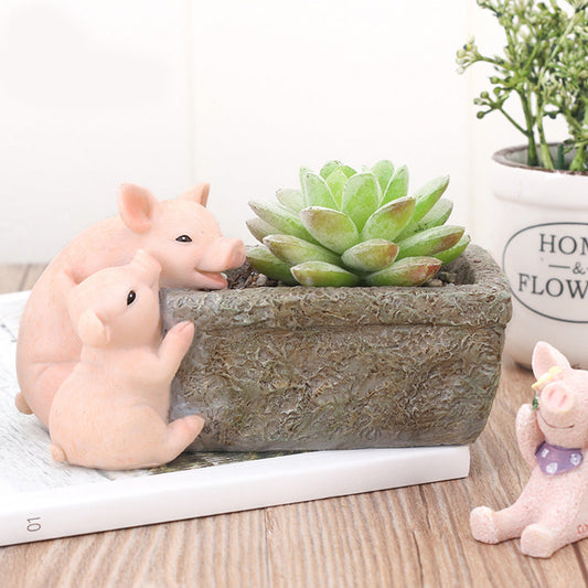  Cute Pigs Playing Resin Succulent Pot
