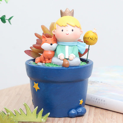  Cute Prince Sitting With Fox Resin Succulent Pot