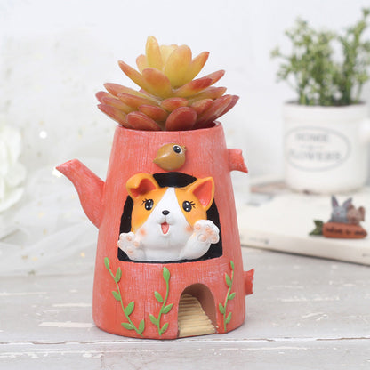  Cute Puppy In The Kettle Resin Succulent Pot