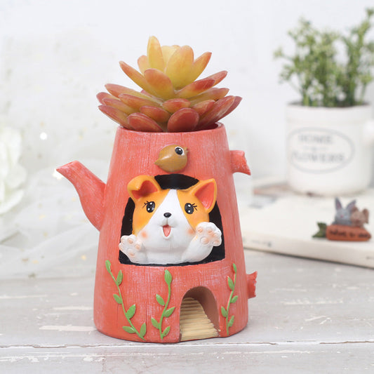  Cute Puppy In The Kettle Resin Succulent Pot