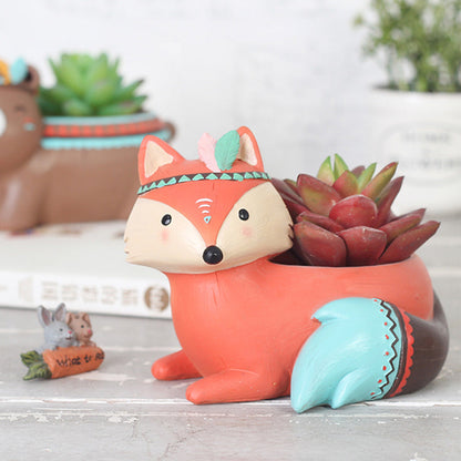  Cute Tribal Fox Resin Succulent Pot