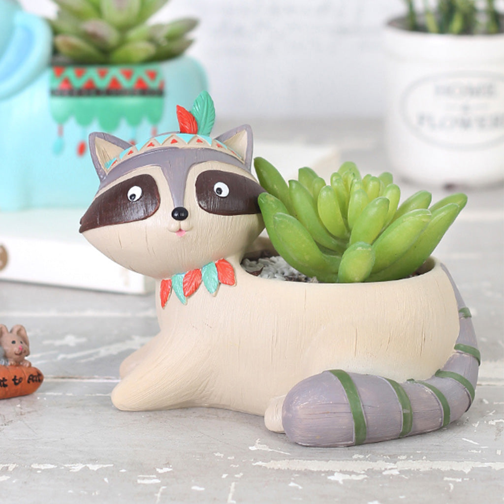  Cute Tribal Raccoon Succulent Pot