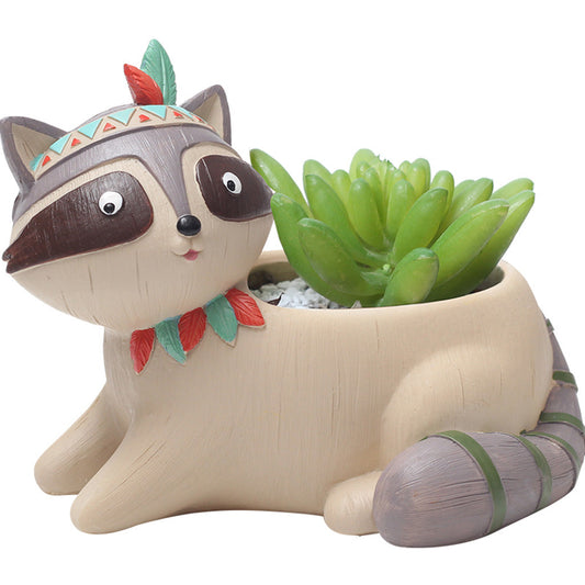  Cute Tribal Raccoon Succulent Pot