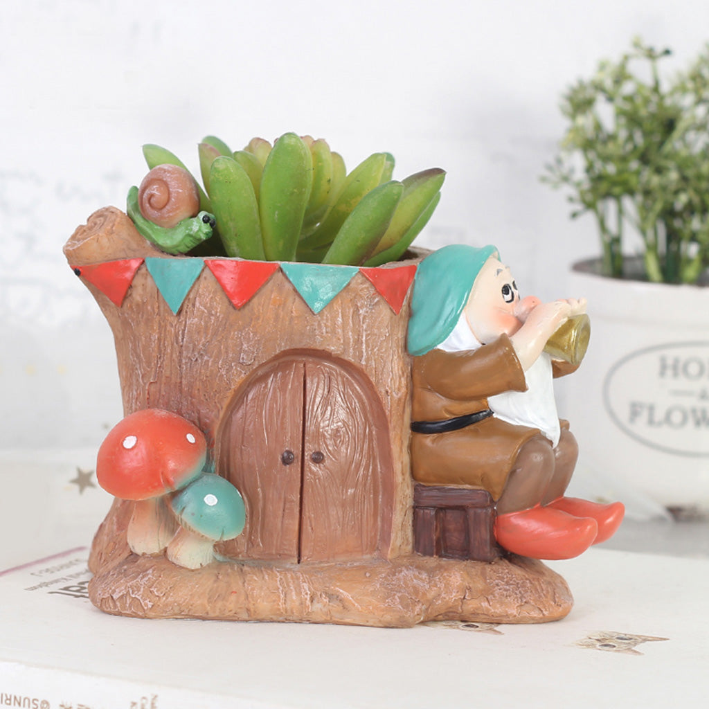  Dwarf Playing Music Resin Succulent Pot
