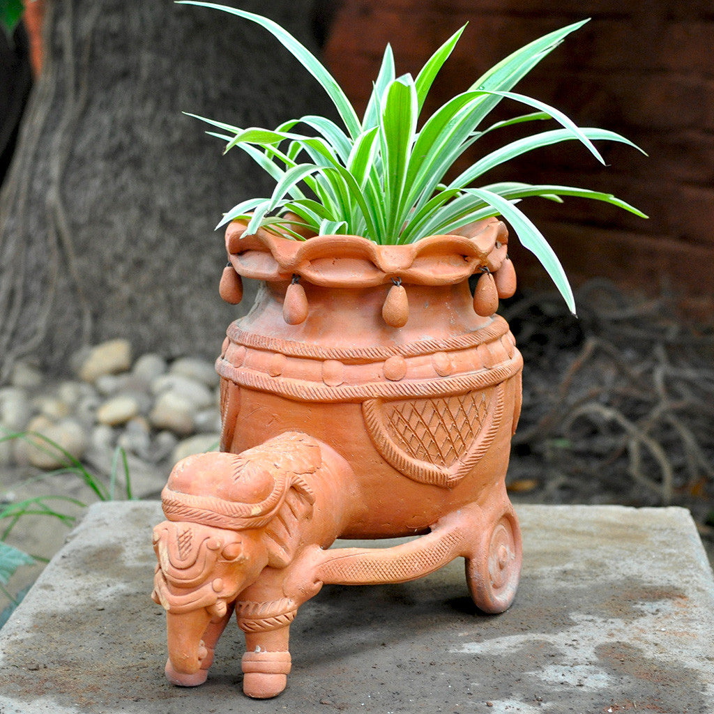  Terracotta Elephant With Cart Planter
