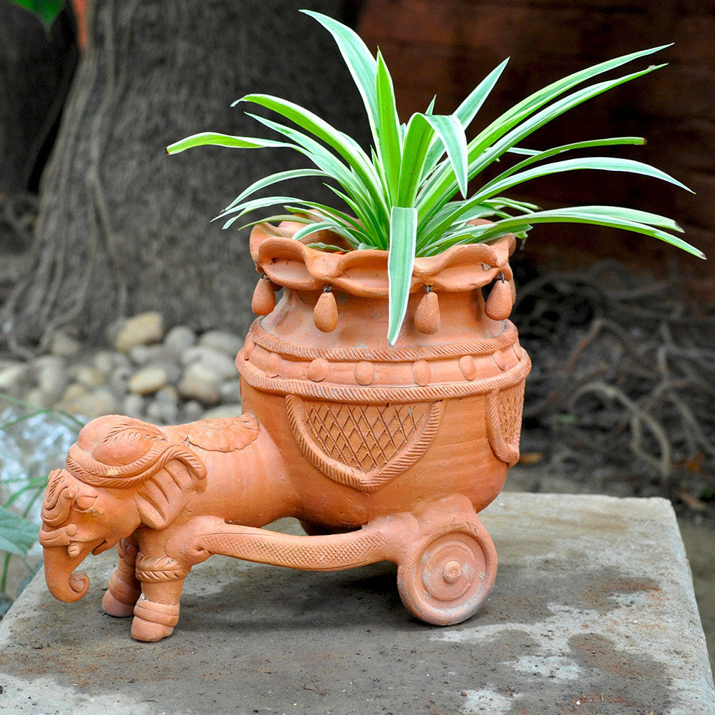  Terracotta Elephant With Cart Planter