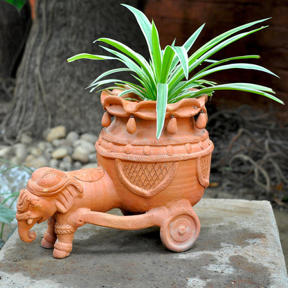  Terracotta Elephant With Cart Planter