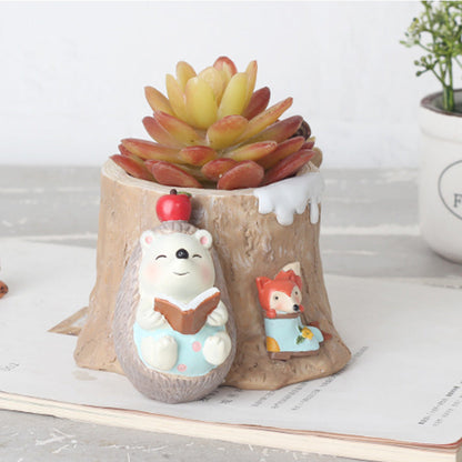  Fat Hedgehog Reading Stories Resin Succulent Pot