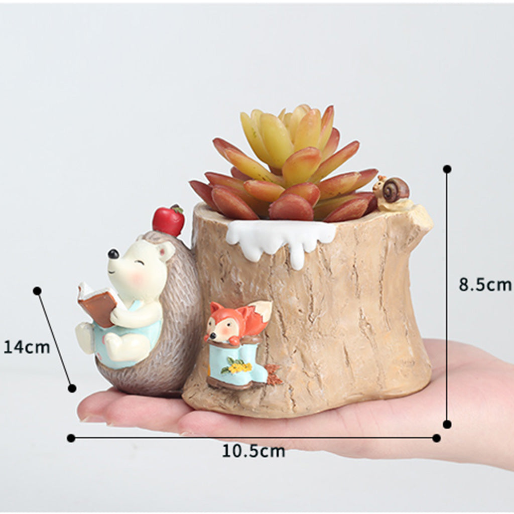  Fat Hedgehog Reading Stories Resin Succulent Pot