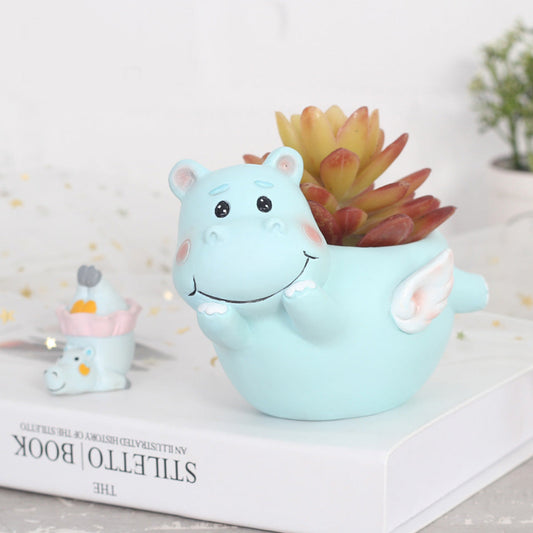  Cute Flying Hippo Resin Succulent Pot