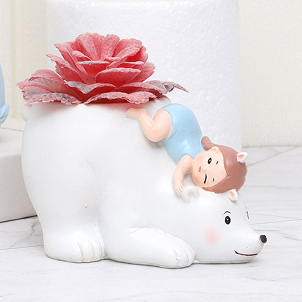  Cute Girl On Polar Bear Resin Succulent Pot