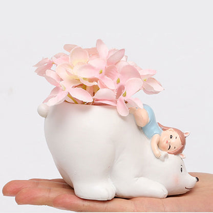  Cute Girl On Polar Bear Resin Succulent Pot