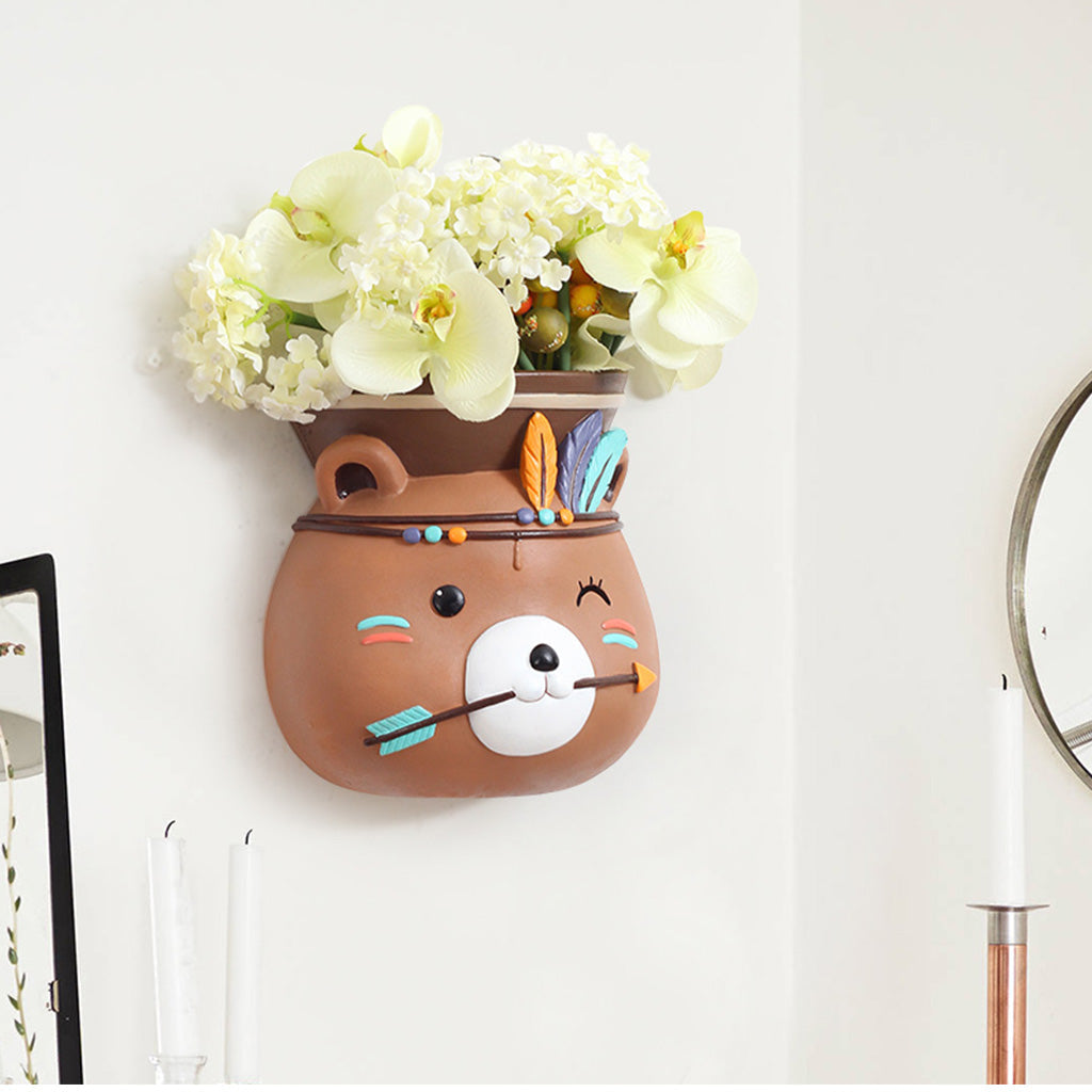  Hanging Tribal Bear Resin Succulent Pot