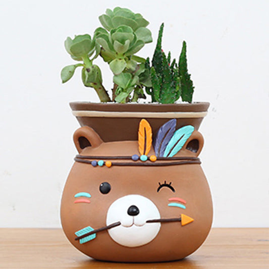  Hanging Tribal Bear Resin Succulent Pot