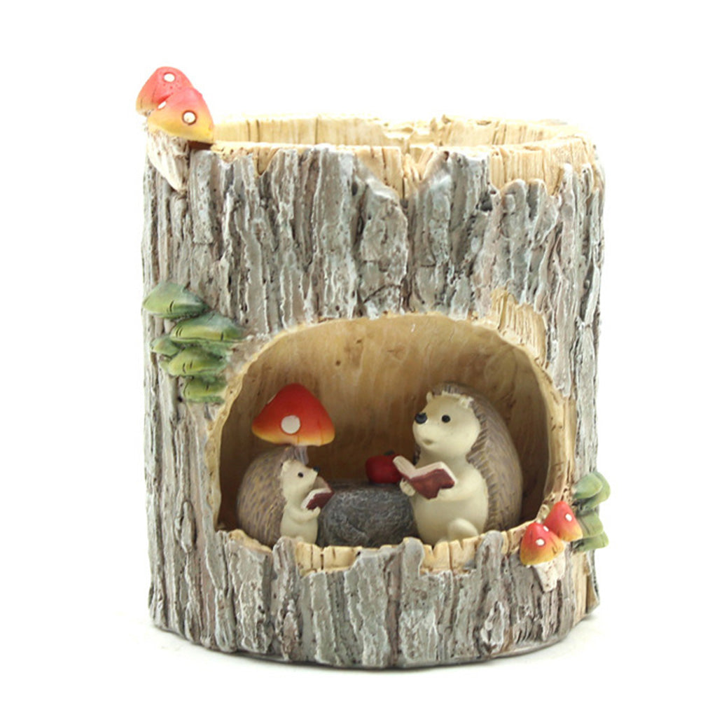  Hedgehog Reading In Treehouse Resin Succulent Pot