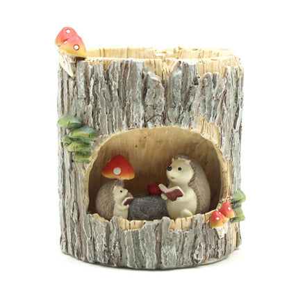  Hedgehog Reading In Treehouse Resin Succulent Pot