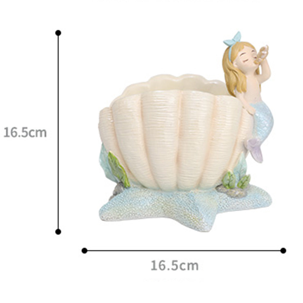  Cute Mermaid Blowing Shell Resin Succulent Pot
