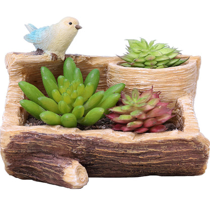  Perched Bird In Garden Resin Succulent Pot