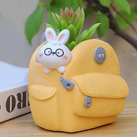  Rabbit Peeping Out From Bag Resin Succulent Pot