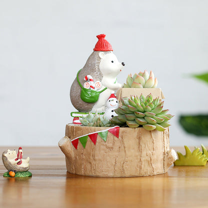  Christmas Hedgehog With Gift Resin Succulent Pot