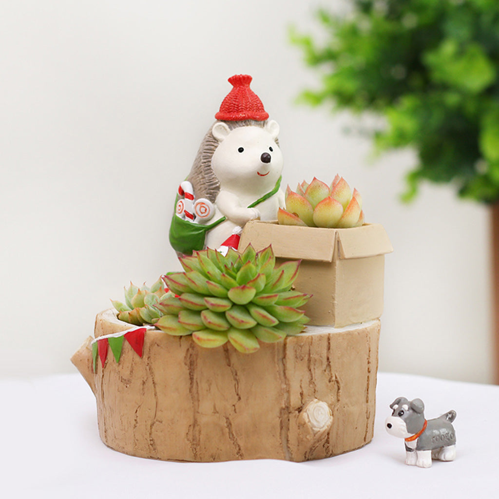  Christmas Hedgehog With Gift Resin Succulent Pot