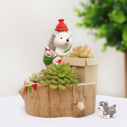  Christmas Hedgehog With Gift Resin Succulent Pot