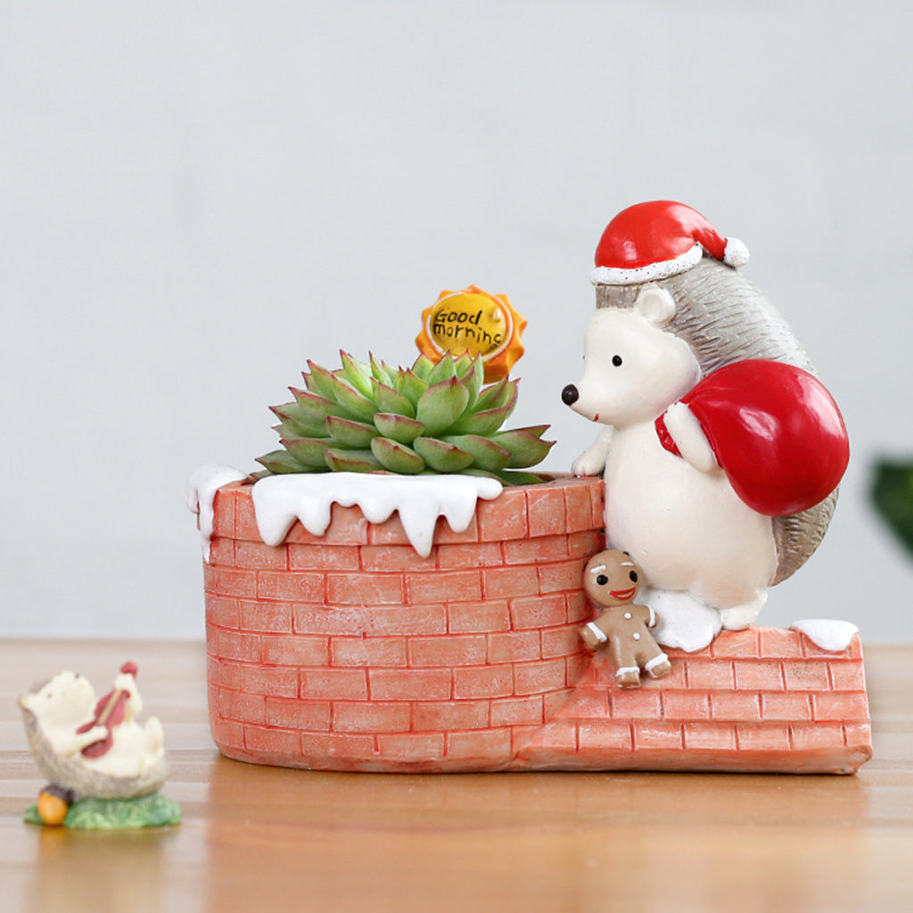  Christmas Hedgehog On Chimney Resin Succulent Pot