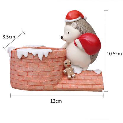  Christmas Hedgehog On Chimney Resin Succulent Pot