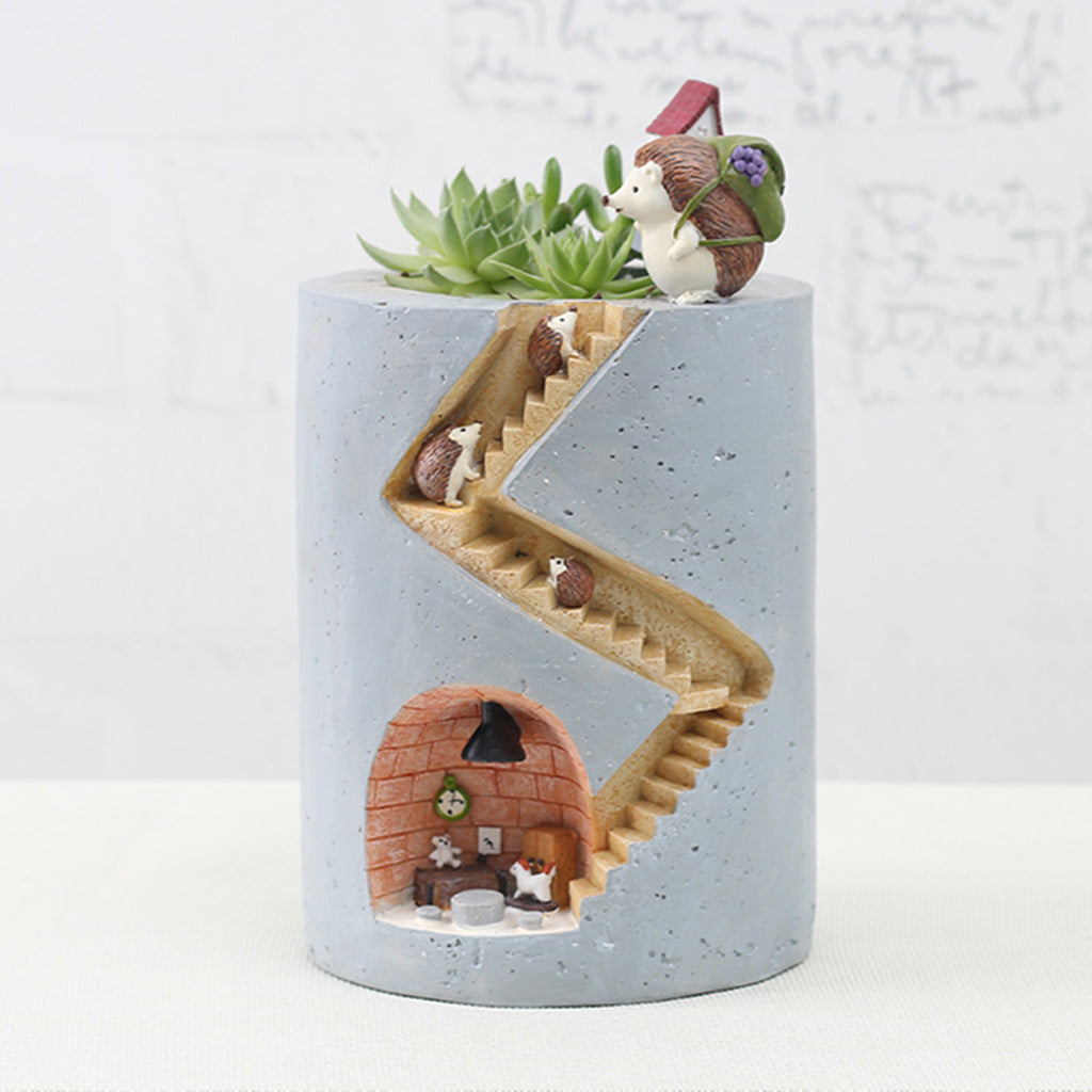  Hedgehog Family Home Resin Succulent Pot