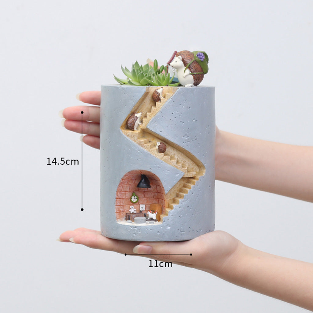  Hedgehog Family Home Resin Succulent Pot