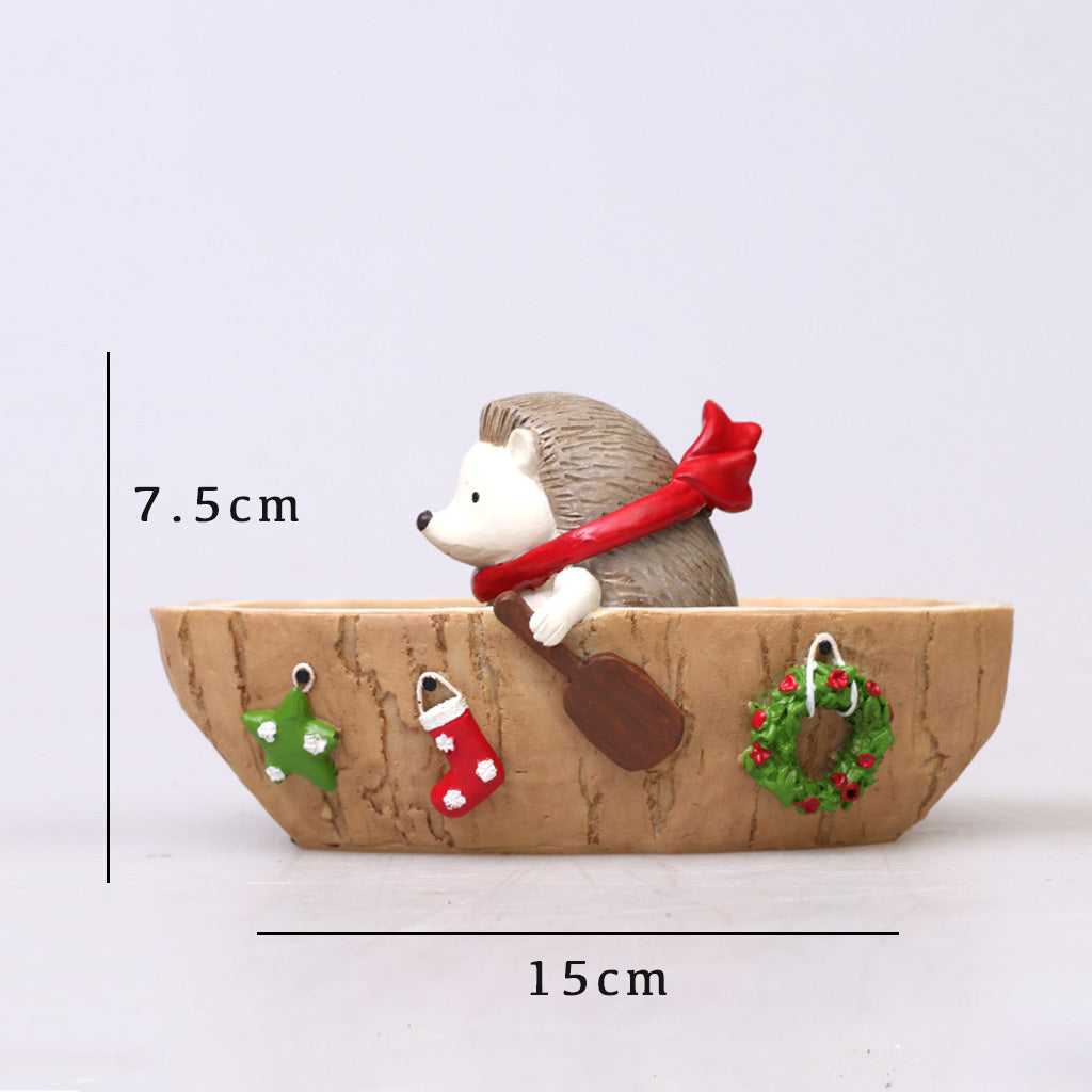  Hedgehog Rowing Boat Resin Succulent Pot