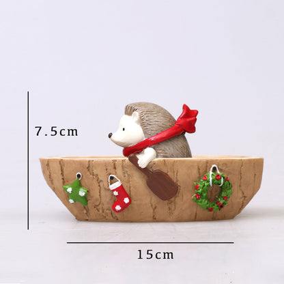  Hedgehog Rowing Boat Resin Succulent Pot