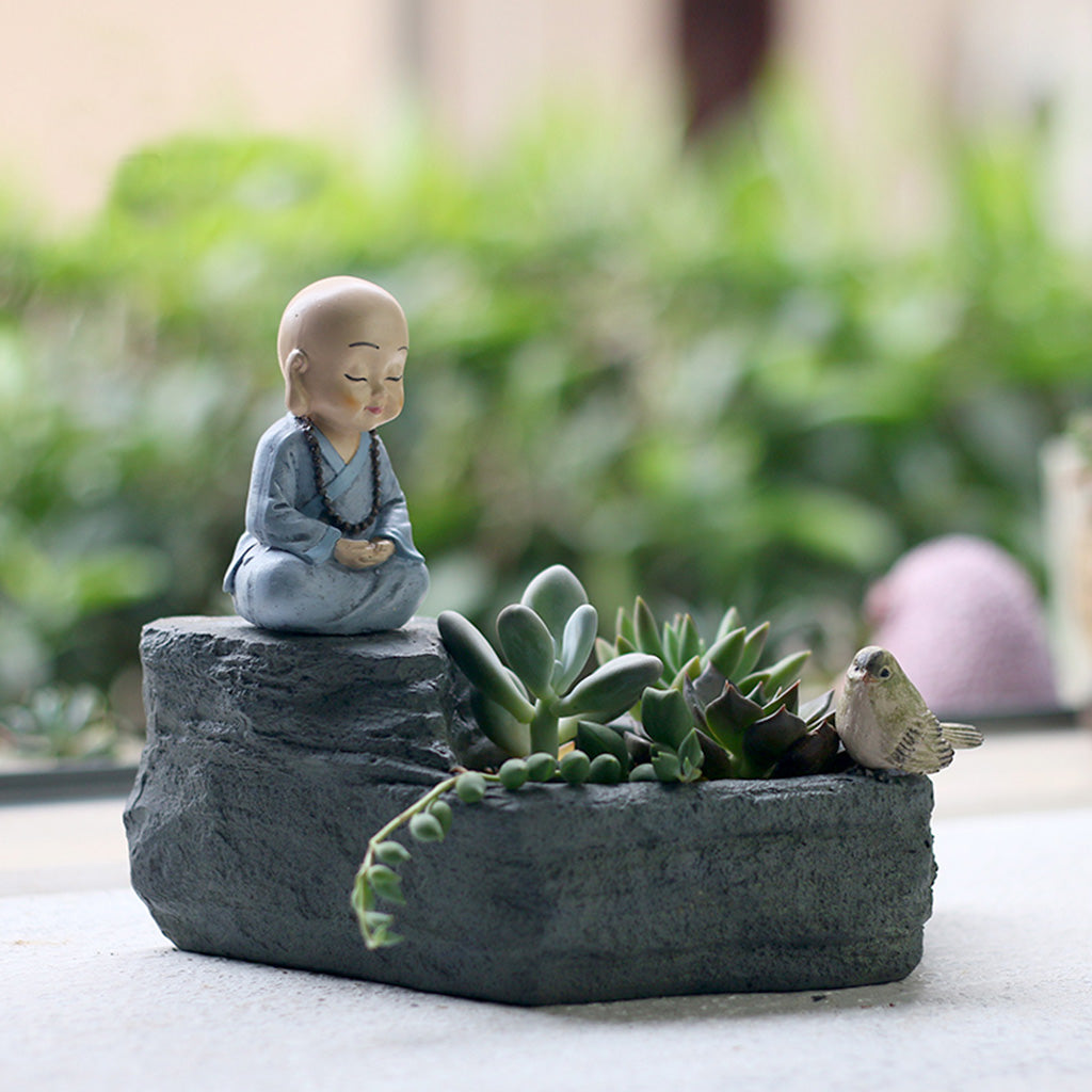  Meditating Monk Resin Succulent Pot